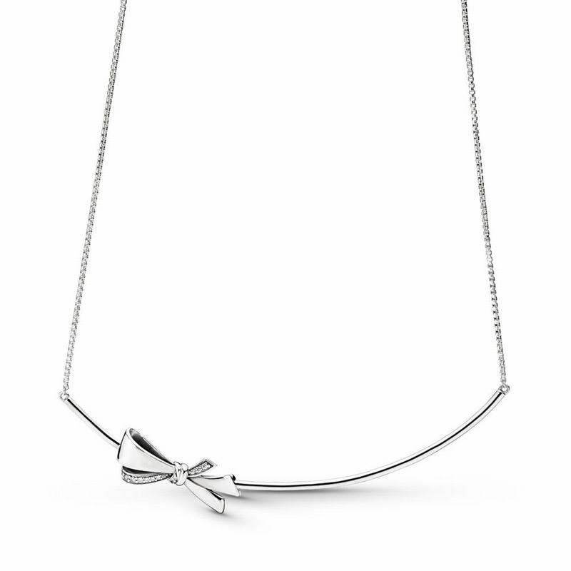 Pandora Australia Brilliant Bow Necklace - Sterling Silver | PVUIWH712